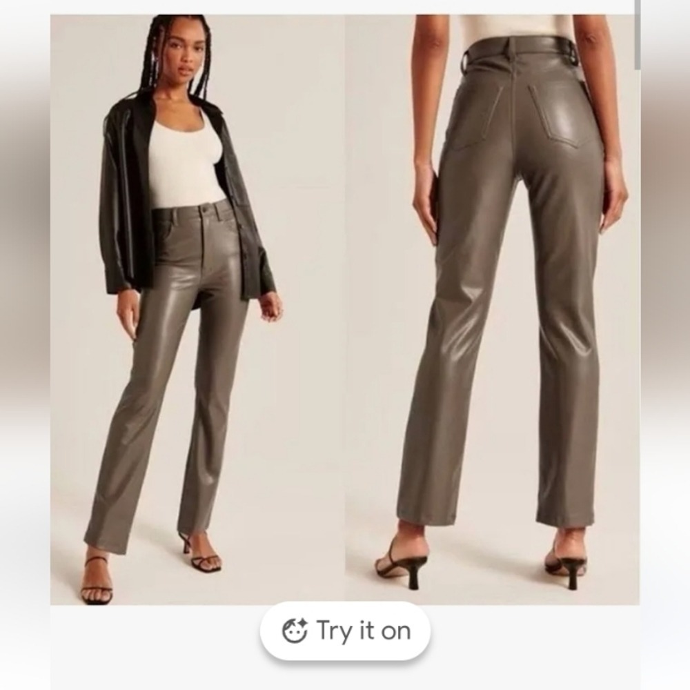 Abercrombie & Fitch 90s Straight Ultra High Rise Vegan Leather Pants Taupe 24/00